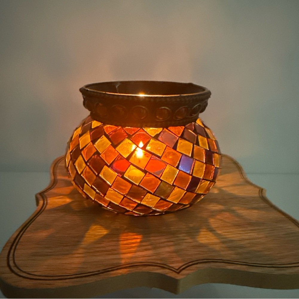 PartyLite Global Fusion Votive Holder P8367 Mosaic Tile Glass Tealight Retired